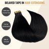 Belaved Tape in Hair Extensions Natural Black 100% Remy Human Hair 16 inches 20pcs 50g/pack Straight Seamless Skin Weft Tape in Extensions Human Hair #1B Off Black