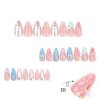 Tyuimhx 3D Waves Press on Nails Medium Almond Fake Nails French Tip False Nails With 3D Butterfly Flowers Pearls Designs Full Cover Stick on Nails Acrylic Artificial Nails for Women Girls 24Pcs