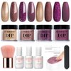 AZUREBEAUTY Dip Powder Nail Kit, 4 Colors Brown Purple Glitter Dipping Powder Starter Liquid Set Recycling Tray with Base & Top Coat Activator for French Nail Art Manicure Salon DIY at Home