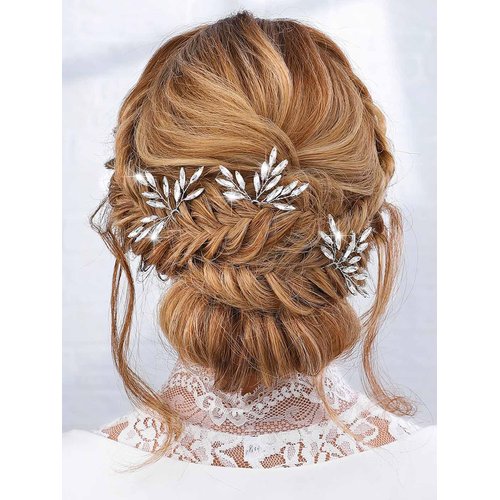 JAKAWIN Rhinestone Bride Wedding Hair Pins Crystal Hair Piece Bridal Hair Accessrories for Women HP188 (Silver)