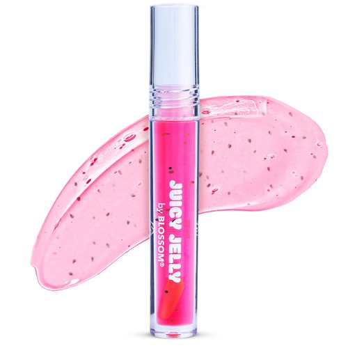 Blossom Juicy Jelly Moisturizing Lip Care Fruit Flavored Nourishing Lip Oil with Doe Foot Wand Applicator, 0.09 fl oz, Strawberry