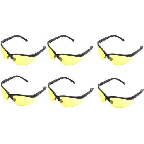 LEDwholesalers UV Protection Adjustable Safety Glasses with Yellow Tint, 7821 (6 Pack)
