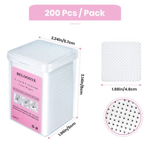 400 PCS Eyelash Extension Glue Wipes,Lint Free Nail Wipes,Super Absorbent Soft Non-woven Fabric Adhesive Nail Polish Remover Wipe, Glue Wiping Cloth for Lash Extension Supplies and Nail Polish Bottle