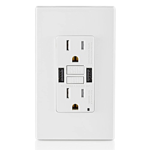 Leviton GUSB1-W 15A SmartlockPro GFCI Combination Type A USB In-Wall Charger Outlet, USB Charger for Smartphones and Tablets, White