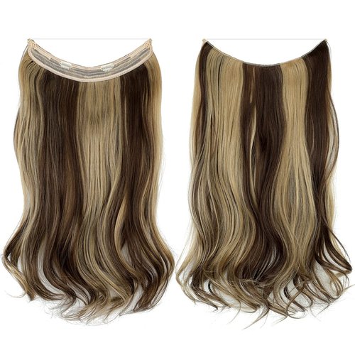 Felendy Wire Hair Extensions Thick Curly Wavy Invisible Secret Extension Fish Line Clip in Hairpiece Synthetic for Women Medium Blonde Mix Ash Blonde