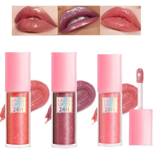 Baorder 3Pcs Glitter Lip Gloss Makeup Set,Hydrating Shimmer Liquid Lipstick,Waterproof Smooth Soft Lip Stick Kit,Non-Sticky,High-Shine, Plumping,Fuller-Looking Lips,Moisturizing,Long-Lasting Makeup