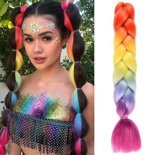 Ombre Braiding Hair 5pcs/lot Rainbow Braiding Hair Extensions 24inch Colored Hair Extensions For Braiding My Like Color Hair Extensions For Kids 5pcs