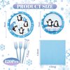 Zubebe 120 Pcs Penguin Birthday Party Disposable Tableware Set Penguin Paper Plates Napkins Winter Penguin Theme Dinnerware Decorations,serve for 24 Guests
