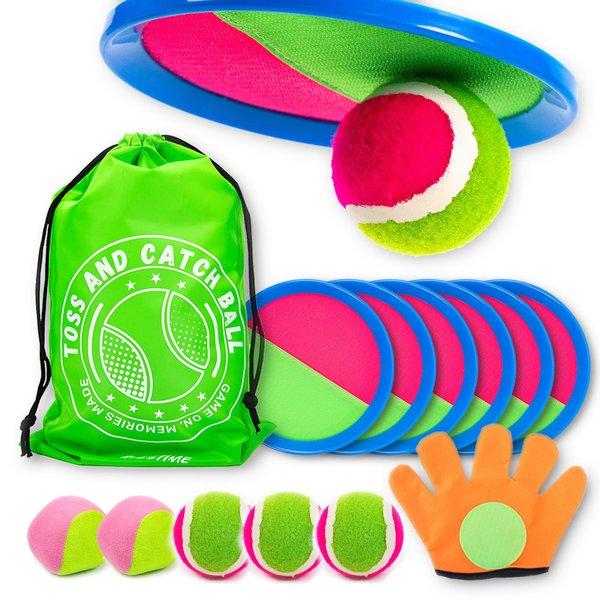 Tulyra Toss and Catch Ball Set,Outdoor Games,Beach Games,Backyard Games,Lawn Games,Paddle Ball and Catch Game,Gifts for Kids/Adults/Family (6 Paddles,4 Balls/Catching Gloves/Carrying Bag)