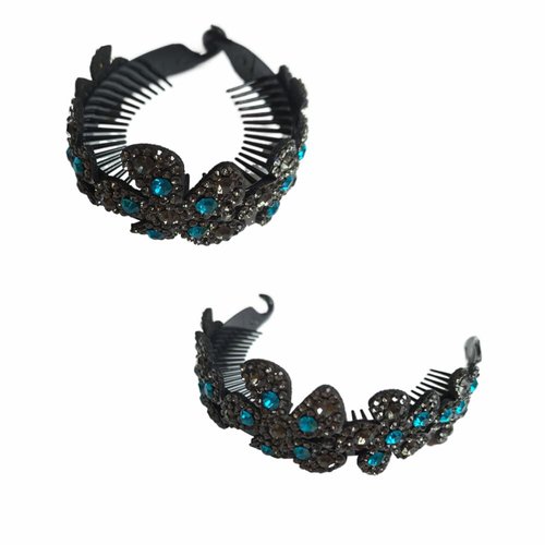 Rhinestone Flower Ponytail Holder Twist Bun Shape Hair Claw Hair Cuffs Accessory for Women Mother's Day Gift (Blue)