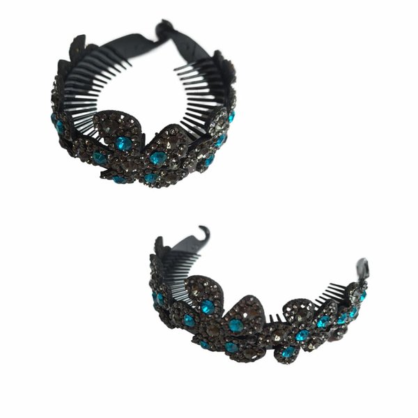 Rhinestone Flower Ponytail Holder Twist Bun Shape Hair Claw Hair Cuffs Accessory for Women Mother's Day Gift (Blue)