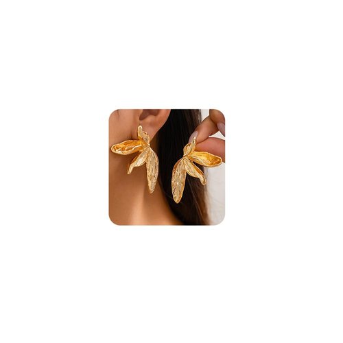Octwine Vintage Statement Leaf Silver Gold Boho Chunky Earrings Dangling for Women Stud Flower Earrings Chandelier Statement Earrings Sparkly Simple Earrings for Women (Gold)