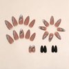 Brown Press on Nails Medium Almond - WLGDLH Fake Nails Black False Nails Press Ons With Curve Gold Glitter Texture Designs Nail Tips Full Cover Glue on Nails Acrylic Nail Kit for Women Manicure 24 Pcs