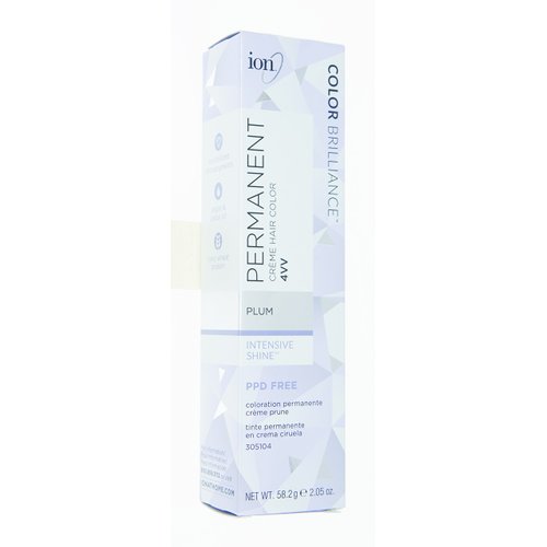 ion Permanent Creme Hair Color 4VV Plum, Vegan, Cruelty Free, PPD Free, 100% Gray Coverage, Long-Lasting, Fade-Resistant Color, 2.05 oz