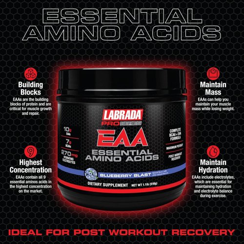 Pro Series EAA Maximum Potency Complete Essential Amino Acid Hydrating Formula with 10g BCAAs 7g BCAAs & 270mg Hydrating Elecrolytes Recovery and Performance (Blueberry Blast)