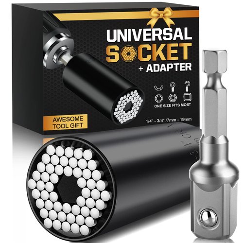 PAUGGE Gifts for Men, Universal Super Socket, Cool Gadgets Tools Birthday Gifts for Boyfriend Dad Husband Him Handyman, Socket Set with Multifunction Adapter to Unscrew Any Bolt(7-19mm)-Black