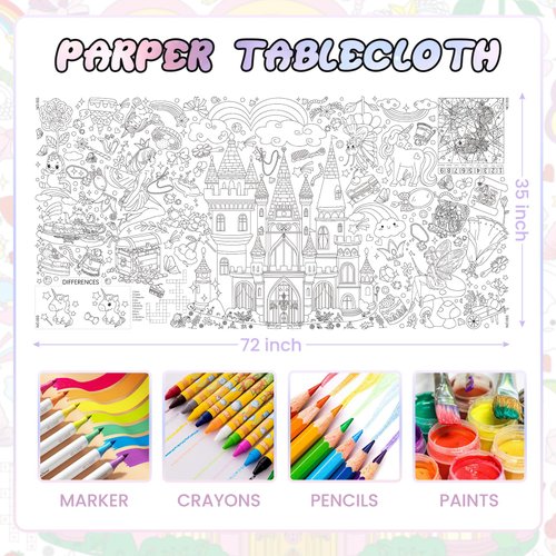 Giant Coloring Poster,35x72Inch Princess Party Activity Drawing Paper Coloring Table Cover,DIY Princess Coloring Tablecloth Art Crafts Coloring Sheet for Kids,Home Classroom Party Decorations Suppiles