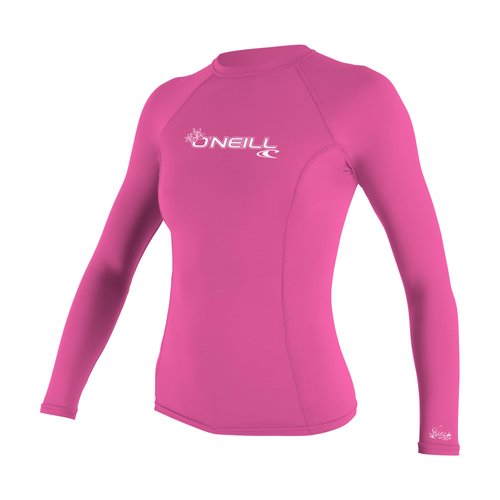 O'Neill UV 50+ Sun Protection Womens Basic Skins Long Sleeve Crew Sun Shirt Rash Guard, Fox Pink, X-Small
