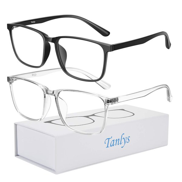 Tanlys 2 Pack Blue Light Blocking Glasses for Computer Eye Strain [Dry Eye & Sour Eye], Anti UV Reduce Headache Classic Bluelight Blocker Glasses Men Women