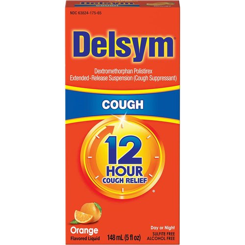 Delsym 12 Hour Cough Suppressant, Orange - 5 oz, Pack of 4