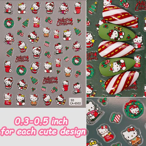 7 Pics 5D Christmas Nail Stickers, Small Cute Cartoon Nail Stickers for Kids, Girls and Women, Bulk Nail Charms, Accessories for Nail Art, Pegatinas para Uñas (Christmas)