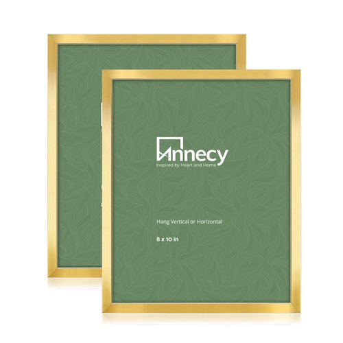 Annecy 8x10 Picture Frame Gold（2 Pack）, 8 x 10 Picture Frame for Wall or Desktop Decoration, Classic Black Minimalist Style Suitable for Decorating Houses, Offices, Hotels