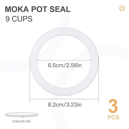 1 Filter and 3 Silicone Gasket Seals Replacement for Aluminium Moka Pot and Stovetop Espresso Coffee Maker (9 Cup)
