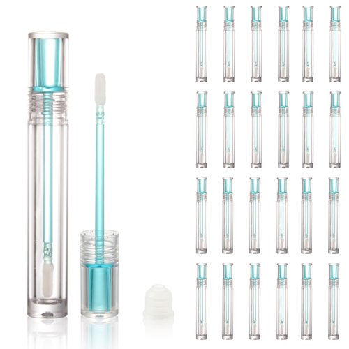 COSIDEA 25pcs Empty Round Clear 4ml 0.13oz lip gloss tubes with soft silicon tip Blue wand transparent Lipgloss tube containers for lip oil packing