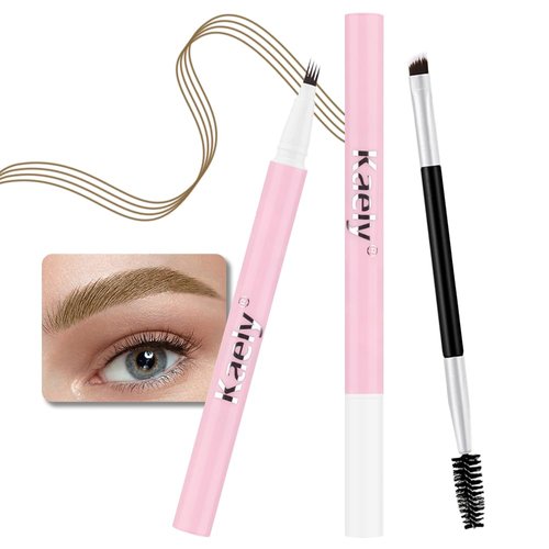1 Pcs Brown Magic Microblading Eyebrow Contouring Pen Brow Pencil, 2-in-1 Eyebrow Pencil with Brow Brush, Single-ended Eyebrow Brush, Hair Like Strokes, Natural Looking Eye Brow for Women, 04