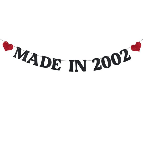 ABCpartyland Black Glitter Paper Made in 2002 Banner,Funny 22nd Birthday Party Decorations Supplies, Pre-Strung,Letters Black,MADE IN 2002