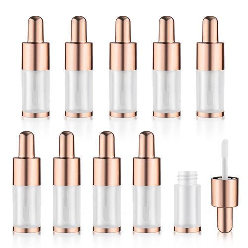 10 Pack 2ml Plastic Lip Gloss Tubes Empty Frosted Mini Lip Balm Bottle Containers with Rose Gold Cap for Women Girls Lipstick Samples DIY Makeup
