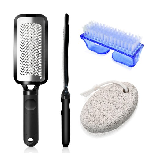 Professional Pedicure Kit, Stainless Steel Heel Scraper for Women Feet Care, Foot Pumice Stone for Feet Hard Skin Remover in Shower, Pumice Stone and Brush for Feet Callus Removal at Home/Salon