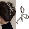 Metal Silver Hair Claw Clips Hair Bows for Women 1Pcs Ribbon Bow Hair Claw Clips for Thick Hair Bow Knot Hair Clips Bow Silver Hair Clips Bow Hair Clips Bow Clips Cute Hair Bows Bows Hair Accessories