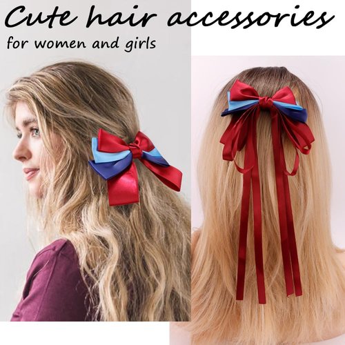 AHONEY 5 Pack Hair Bows for Girls Hair Clips, Satin Hair Bow Princess Dress Up Hair Ribbons Cute Bow for Hair Accessories for Girls Women Princess Birthday Party Favors Decorations Gifts (Mulan)