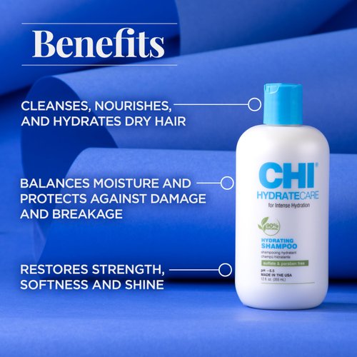 CHI HydrateCare Hydrating Shampoo, Balances Hair Moisture and Protects Against Damage and Hair Breakage, Sulfate, Paraben, & Cruelty-Free, 12 Oz