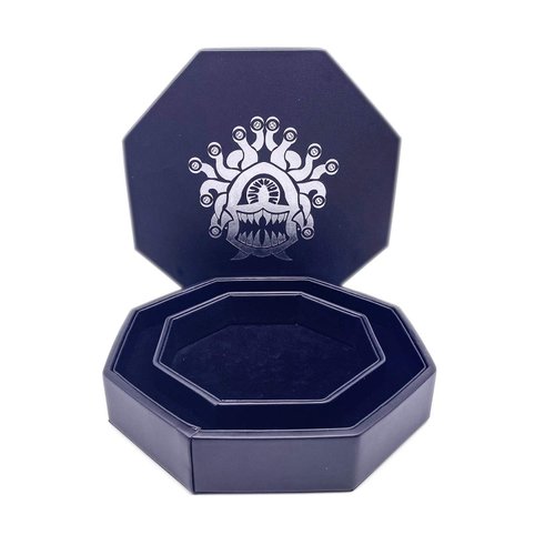 Silver Eye Tyrant - D&D Dice Tray of Holding by Norse Foundry, 8” Octagon Shape Dice Rolling Tray for Dice Games Like RPG and DND, Dice Box Storage, Removable Top Lid – Soft Padded Inner Lining