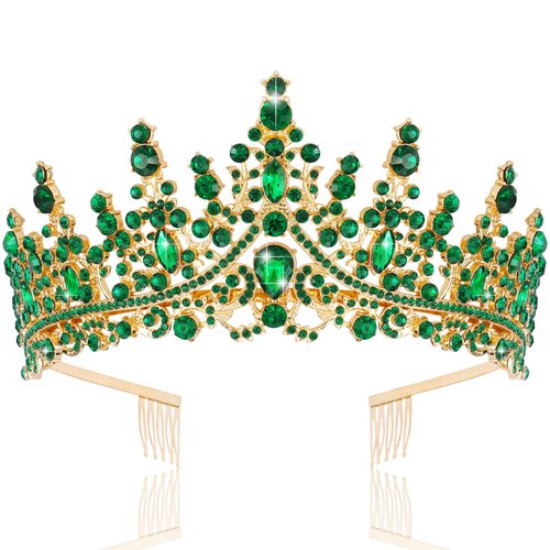 TOBATOBA Green Crown Green Tiara for Women Birthday Queen Crown Wedding Tiara for Women Crystal Tiaras and Crowns Royal Princess Green Accessories for Halloween Prom Pageant Cosplay