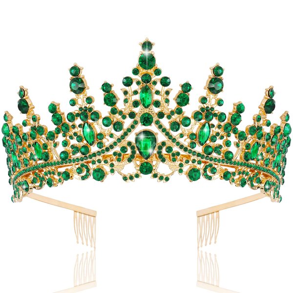 TOBATOBA Green Crown Green Tiara for Women Birthday Queen Crown Wedding Tiara for Women Crystal Tiaras and Crowns Royal Princess Green Accessories for Halloween Prom Pageant Cosplay