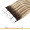 Lovrio Tape in Hair Extensions Human Hair Blonde Hair Extensions Tape ins Highlight Walnut Brown Roots to Light Chestnut Brown with Bleach Blonde #R3-8-613 Blonde Tape in Hair 18in 50G/20pcs