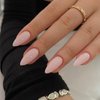 Dusty Pink Press on Nails Medium Almond Fake Nails Press on Acrylic Nails Set,KQueenest Neutral Stiletto Nails Glue on Nails Medium Length Reusable Gel False Nails Short Almond Nails for Girls with Feature Protective UV Coating DIY Manicure in 24PCS