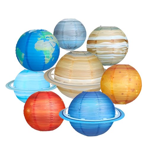 Ayearparty 8Pcs Space Paper Lanterns Multi-Color Solar System Planets Lanterns 12" Outer Space Themed Party Supplies for Classroom Science Astronomy Birthday Decor Kids Room 3D Hanging Decorations