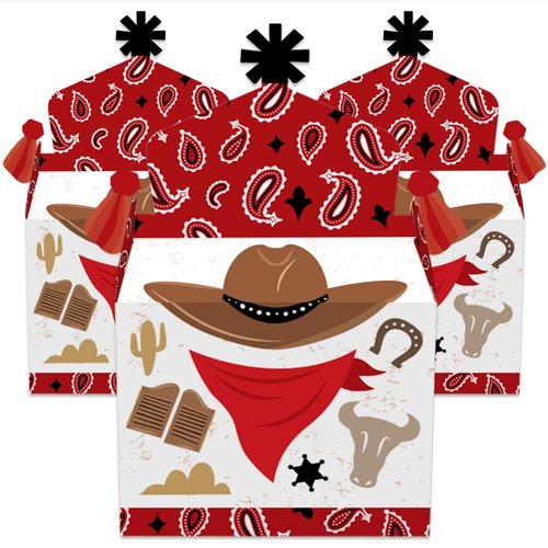 Big Dot of Happiness Western Hoedown - Treat Box Party Favors - Wild West Cowboy Party Goodie Gable Boxes - Set of 12