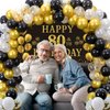 Trgowaul 80th Birthday Decorations Men Women - Black Gold Happy 80 Birthday Backdrop Banner, 2 Pcs Happy Birthday Tablecloth, 60 Pcs Latex Confetti Balloons, 80 Years Old Birthday Party Supplies Gifts