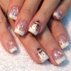 24Pcs Short French Tip Press on Nails Christmas Fake Nails with Snowmen Snowflake Glitter Designs Winter False Nails Glossy White Nail Tips Glue on Nails for Women DIY Christmas Acrylic Nails