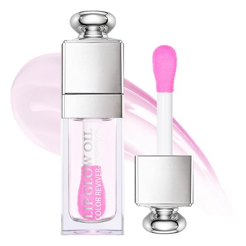 GECOMO Moisturizing Lip Oil,No-Sticky Gloss Balm Care,Fruit Flavoured Oil for Dry Lip's Hydrating and Nourishing (002#Clear to Pink) 0.2 OZ