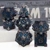 ORIFANTOU 7PCS Metal DND Dice Set Black Blue D&D Dice with Box, Debris RPG D and D Dice Dungeons and Dragons Role Playing Game Polyhedral Dice Set D20 D12 D10 D8 D6 D4