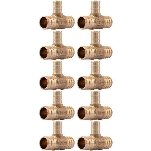 SharkBite 3/4 Inch x 3/4 Inch x 1/2 Inch Crimp Reducing Tee, Pack of 10, Brass Plumbing Fitting, PEX Pipe, PE-RT, UC412LFA10