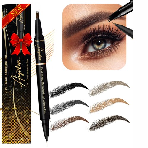 Eyebrow Pencil (Black) Dual-Ended Microblading Eyebrow Pen- Brow Pencil 2-in-1 Waterproof and Long Lasting Eye Brow Pencils for Women, Eyebrow Makeup for Natural and Hair-Like Effect Brows