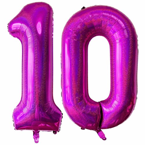 Laser Hot Pink Number 10 Balloons, 40 Inch Giant Pink Number Balloons Nylon Helium Hot Pink Number 10 Balloons for 10th Birthday Party Supplies Anniversary Event Celebration Decorations