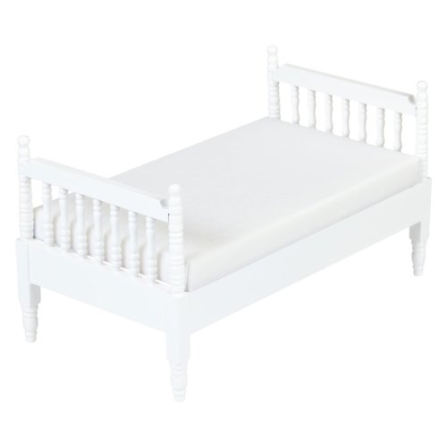 Dollhouse Furniture Mini Bed Set, Bedroom Accessories for 6 inch Dolls, Blue Bedding, Wooden Frame, 1/12 Scale